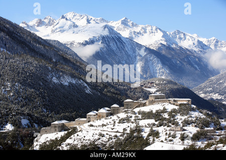 France, Savoie, Maurienne Valley, Barriere de l' Esseillon, Fort Victor Emmanuel (aerial view) Stock Photo