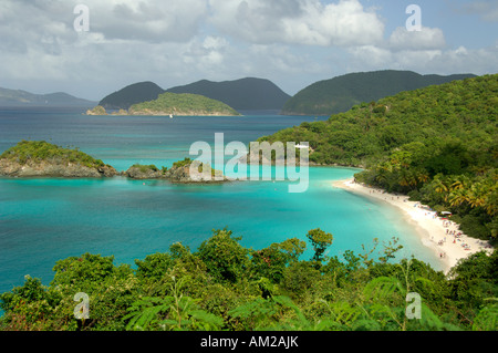 Caribbean, U.S. Virgin Islands, St. John, Trunk Bay, Virgin Islands National Park. Overview of Trunk Bay. Stock Photo