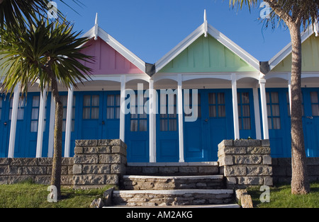 Traditional English Seaside Chalets in Greenhill Gardens, Weymouth, Dorset Stock Photo