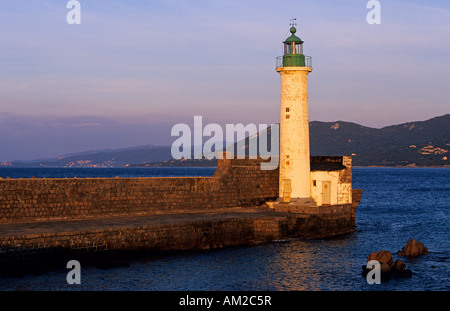 France, Corse du Sud, Propriano, lighthouse Stock Photo
