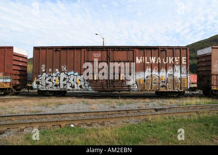 Boxcar on New England Central Railroad Freight Train Stock Photo