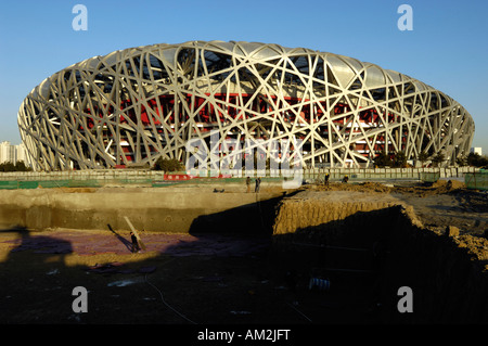 Construction site of the National Stadium known as the Bird Nest for 2008 Olympic Games 29 Nov 2007 Stock Photo