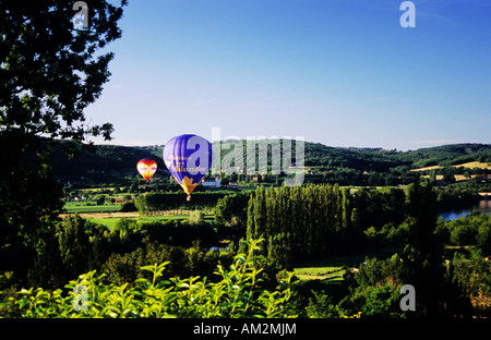 Hot Air Balloons in the Dordogne Valley France. Perigord Region of France. Stock Photo