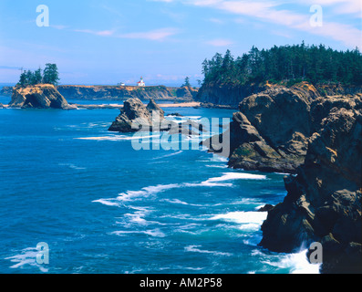 Cape Arago Lighthouse on the Oregon Coast on the Pacific Ocean Stock Photo