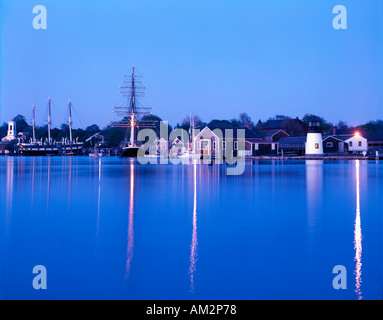 Whaling ship in Mystic Seaport Connecticut USA at dusk Stock Photo