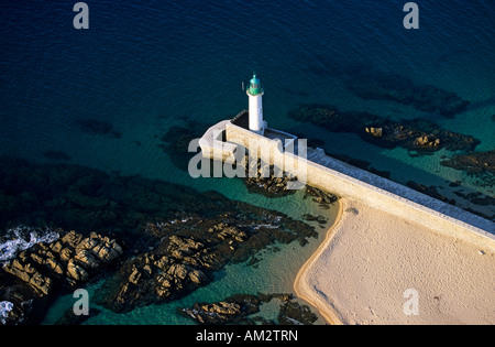 France, Corse du Sud, Propriano lighthouse (aerial view) Stock Photo