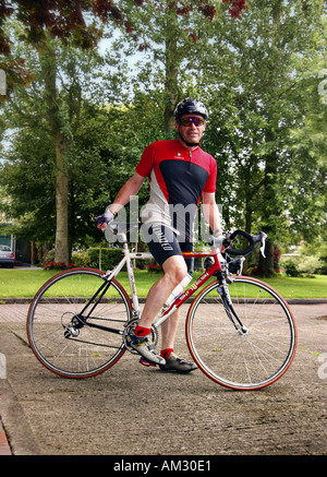 Irish Middle aged sport fitness Cyclist in Co. Meath Ireland Stock Photo