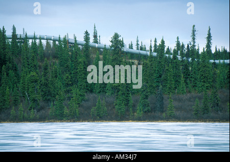 Trans Alaska Pipeline at Route 4 near Paxson AK Stock Photo