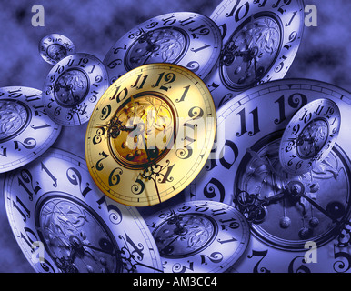 gold and blue clock faces Stock Photo