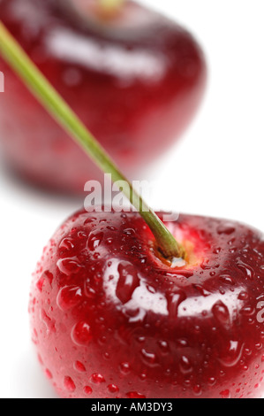 Close up of cherries with water droplets Stock Photo