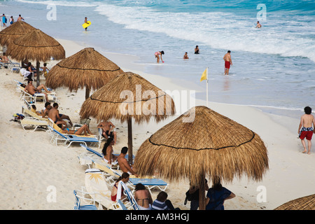 The turquoise waters and white sand beaches of Cancun on the Yucatan Peninsula in Quintana Roo Mexico Stock Photo