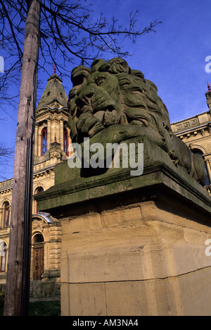 Lion Statue outside Victoria Hall Saltaire Stock Photo