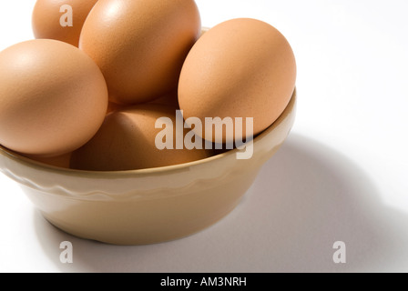 bowl of organic free range chicken eggs Stock Photo