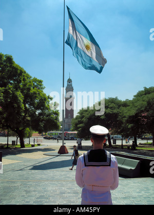 An Argentine Sailor standing guard of honour at the Malvinas Memorial in San Martin, Buenos Aires Stock Photo