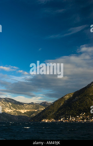 View across the Bay of Kotor to Perast, Montenegro Stock Photo