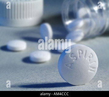 Aspirin tablets close up Stock Photo