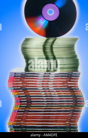 blank CD s and cases in a stack seen edge on but for the one on top Stock Photo