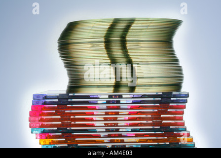 blank CD s and cases in a stack seen edge on Stock Photo