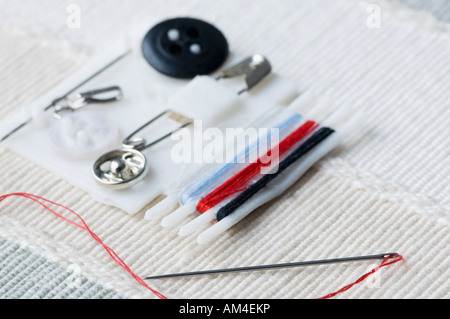 High angle view of sewing items Stock Photo