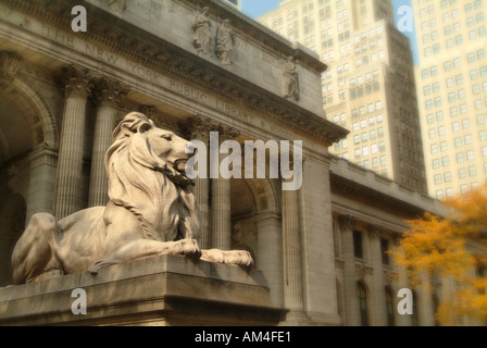 New York public Library and its lion statues Stock Photo