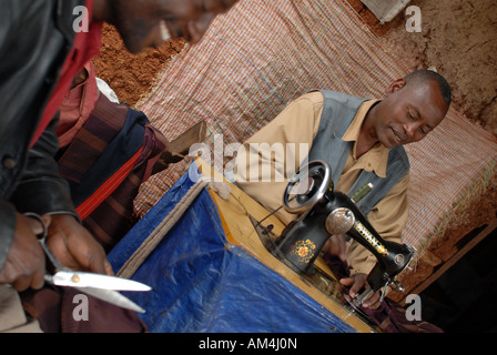 A tailor and his assistant making clothes,Kilenso Mokonisa, Ethiopia Stock Photo