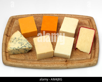 English Cheeses Double Gloucester Red Leicester Cheshire Stilton Cheddar Lancashire and Wensleydale Stock Photo