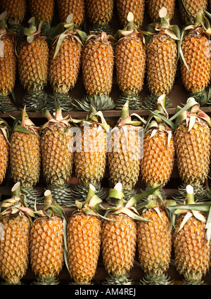 A display of pineapples at a roadside stall in Sri Lanka Stock Photo