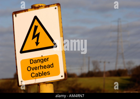 Danger beware of electric cables sign North Yorkshire England Stock Photo