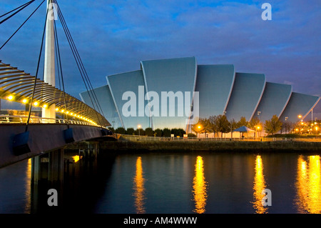 The Scottish Exhibition and Conference Centre and the River Clyde at Twilight, Glasgow, Scotland, UK Stock Photo