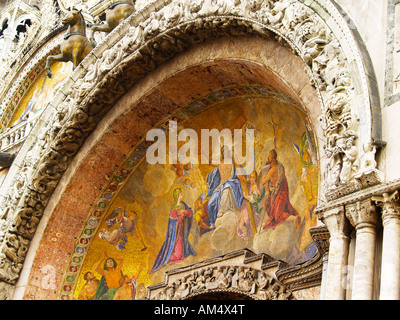 Mosaic over the central main entrance arch depicting the Last Judgement St Mark's Basilica Venice Italy Stock Photo