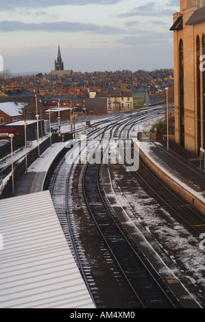 Railway tracks in snow at Harrogate North Yorkshire England Stock Photo