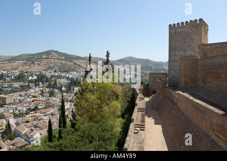 View over the city from the Alcazaba, The Alhambra, Granada, Andalucia, Spain Stock Photo