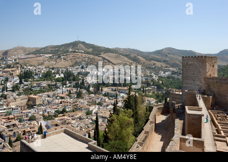 View over the city from the Alcazaba, The Alhambra, Granada, Andalucia, Spain Stock Photo