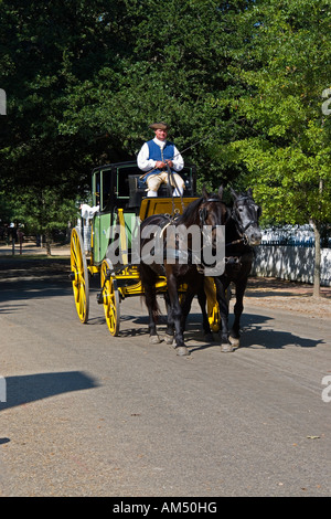 Horse drawn carriage ride at Colonial Williamsburg by costumed re-enactor. Stock Photo