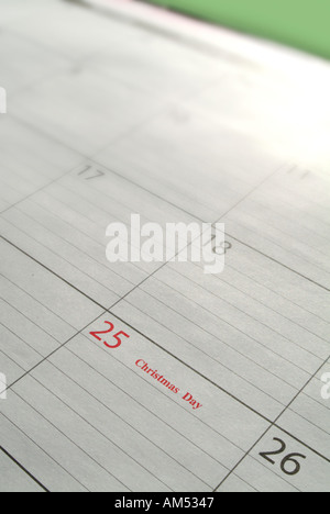 desktop calendar showing Christmas day marked in red Stock Photo