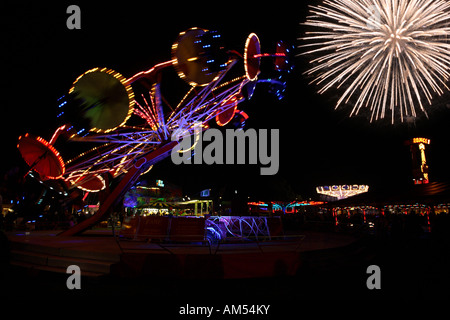 Fairground Ride Fireworks Bonfire Night Epsom Surrey England Stock Photo