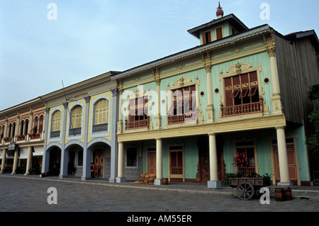 Restored early 20th century wooden buildings in the Parque Historico, Guayaquil, Ecuador Stock Photo