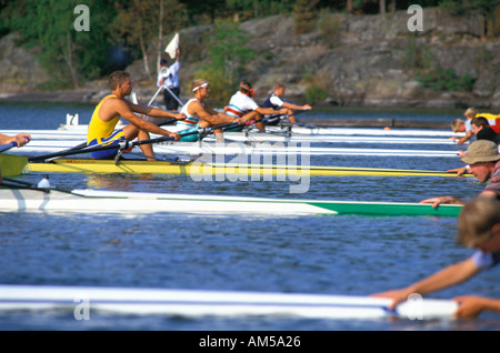 TEAMWORK COOPERATION ROWING COMPETITION FARSTA STRAND  Stock Photo