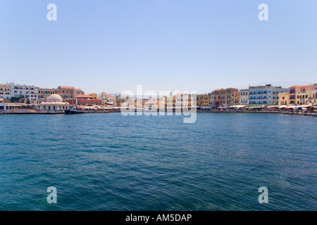 The Venetian harbour with the Mosque of the Janissaries, Chania, Crete, Greece, Europe Stock Photo
