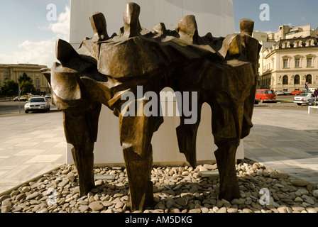 Bucharest Romania Revolution Monument and bronze statues memorial to ...