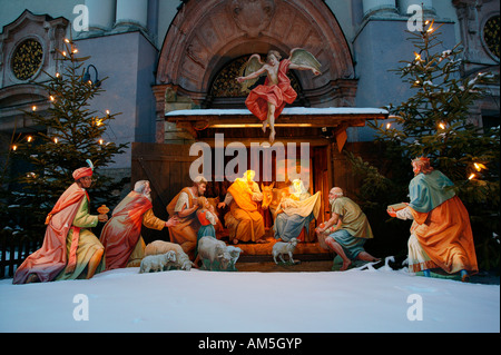 Crib in front of St Anne Basilica, Altoetting, Upper Bavaria, Germany Stock Photo