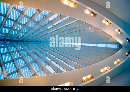 The glass dome of  the Windhover Reception Hall with outside the sun screen of Santiago Calatrava's Milwaukee Art Museum. Stock Photo