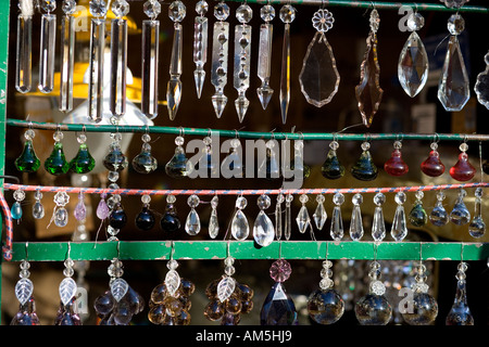 Crystal chandelier ornaments in Buenos Aires Plaza Dorrego Square San Telmo weekend antiques market. Stock Photo