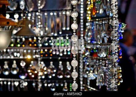 Crystal chandelier ornaments in Buenos Aires Plaza Dorrego Square San Telmo weekend antiques market. Stock Photo