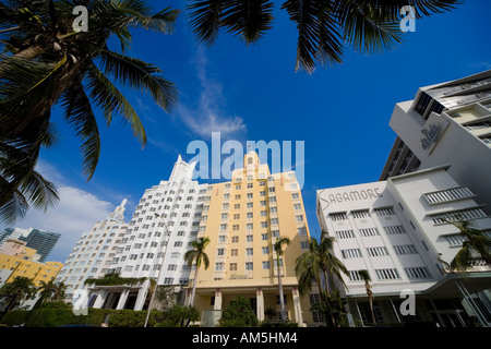 Miami Art Deco Hotel Architecture - Ritz Plaza, The Delano, National, Sagamore, Di Lido - Collins Avenue South Beach Miami Beach Stock Photo