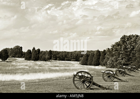 Manassas National Battlefield Park. Battery of different bronze cast Napoleon cannons and Parrot guns. Stock Photo