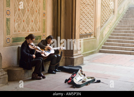 Musicians Playing at Bethesda Fountain in Central Park New York City Stock Photo