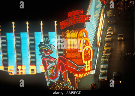 Horseshoe Casino And Hotel At Night, Las Vegas, NV Stock Photo