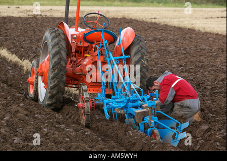 Tractor ploughing at the 2007 Scottish Ploughing Championships held at Pusk Farm, Balmullo, St Andrews, Fife, Scotland, UK Stock Photo