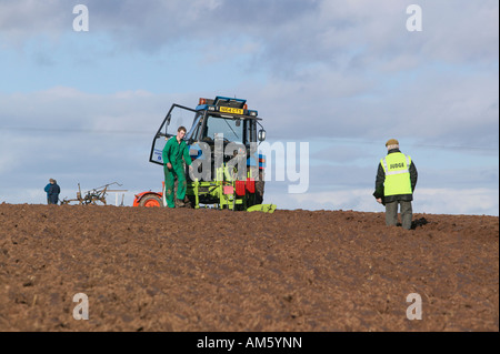 Tractor ploughing at the 2007 Scottish Ploughing Championships held at Pusk Farm, Balmullo, St Andrews, Fife, Scotland, UK Stock Photo